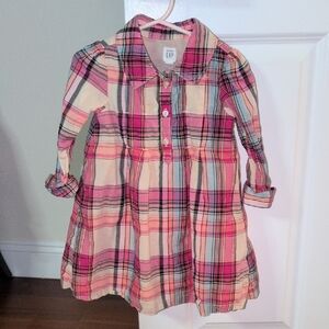 GAP Pink Plaid Button-Up Dress Best For 2T Although It Says 3T